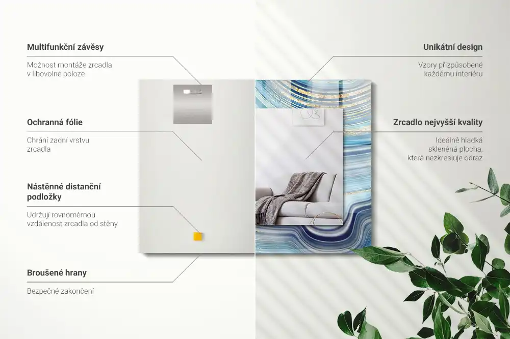 Obdĺžnikové dekoračné zrkadlo Abstraktné modré vlny