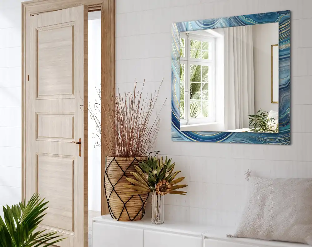 Obdĺžnikové dekoračné zrkadlo Abstraktné modré vlny