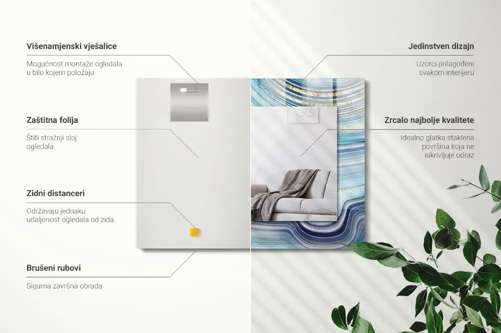 Obdĺžnikové dekoračné zrkadlo Abstraktné modré vlny