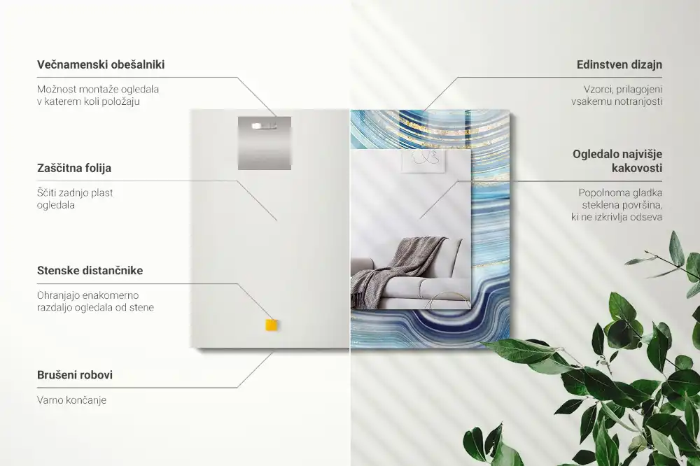 Obdĺžnikové dekoračné zrkadlo Abstraktné modré vlny