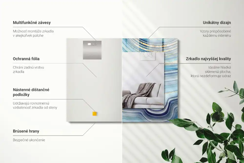 Obdĺžnikové dekoračné zrkadlo Abstraktné modré vlny