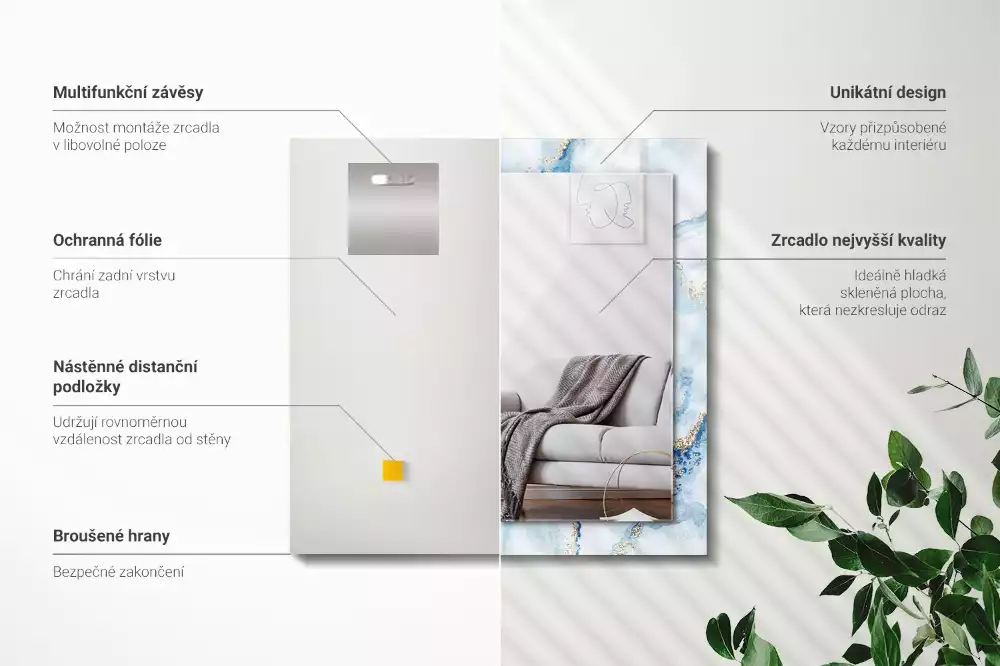 Obdĺžnikové zrkadlo s motívom Abstraktný mramorový vzor