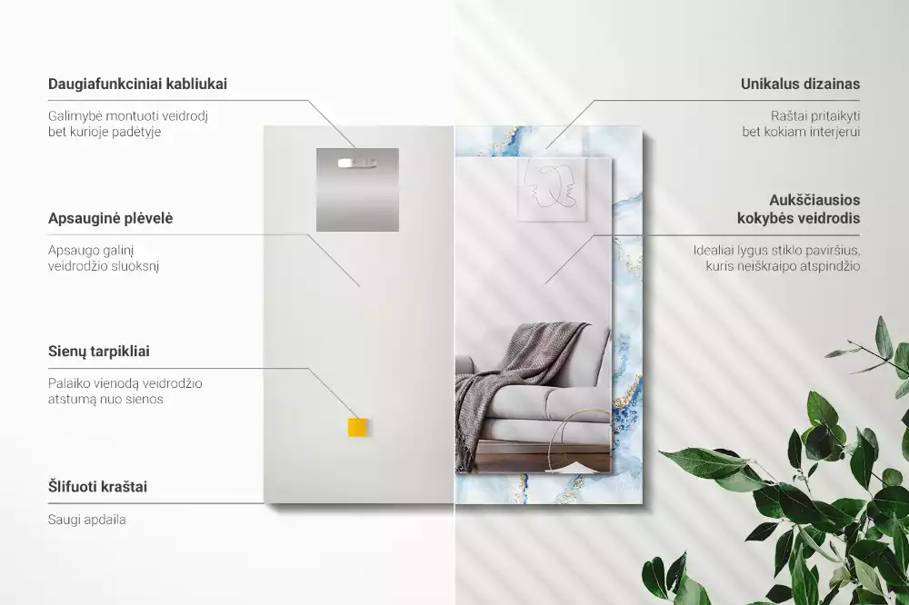 Obdĺžnikové zrkadlo s motívom Abstraktný mramorový vzor