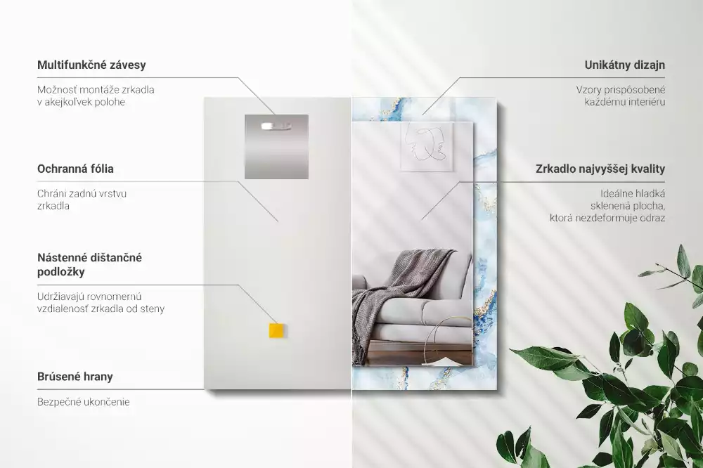 Obdĺžnikové zrkadlo s motívom Abstraktný mramorový vzor