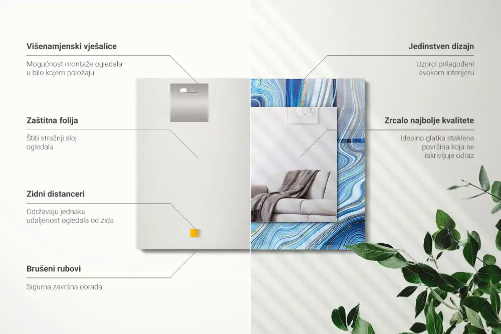 Obdĺžnikové ozdobné zrkadlo Abstraktný modrý vzor