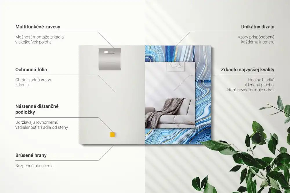 Obdĺžnikové ozdobné zrkadlo Abstraktný modrý vzor