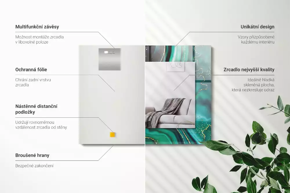 Obdĺžnikové dekoračné zrkadlo Abstraktná zelená textúra