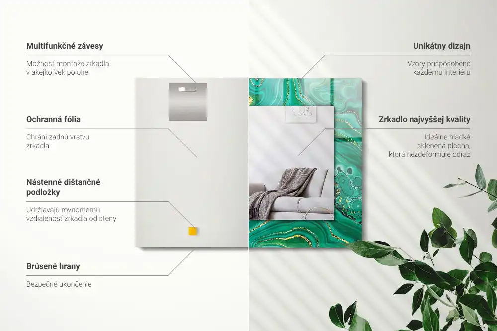 Obdĺžnikové zrkadlo s motívom Abstraktná zelená textúra