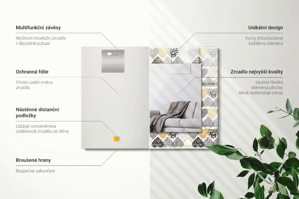 Obdĺžnikové zrkadlo s motívom Farebné srdcia