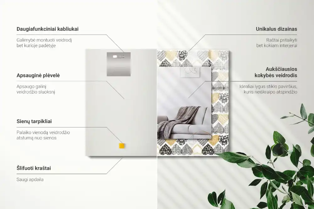 Obdĺžnikové zrkadlo s motívom Farebné srdcia