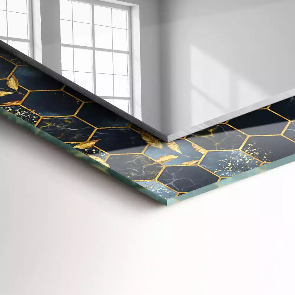 Obdĺžnikové ozdobné zrkadlo Šesťuholníkové listy