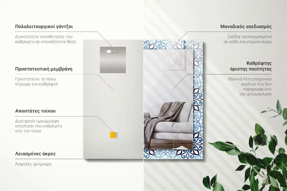 Obdĺžnikové zrkadlo s motívom Modrý ornamentálny vzor