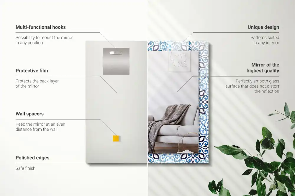 Obdĺžnikové zrkadlo s motívom Modrý ornamentálny vzor