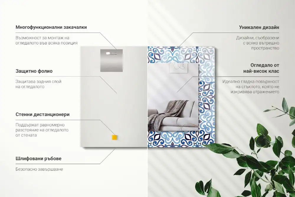 Obdĺžnikové zrkadlo s motívom Modrý ornamentálny vzor