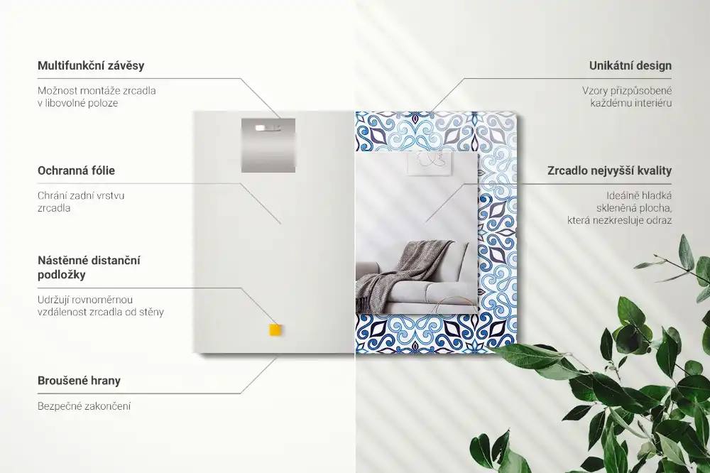 Obdĺžnikové zrkadlo s motívom Modrý ornamentálny vzor