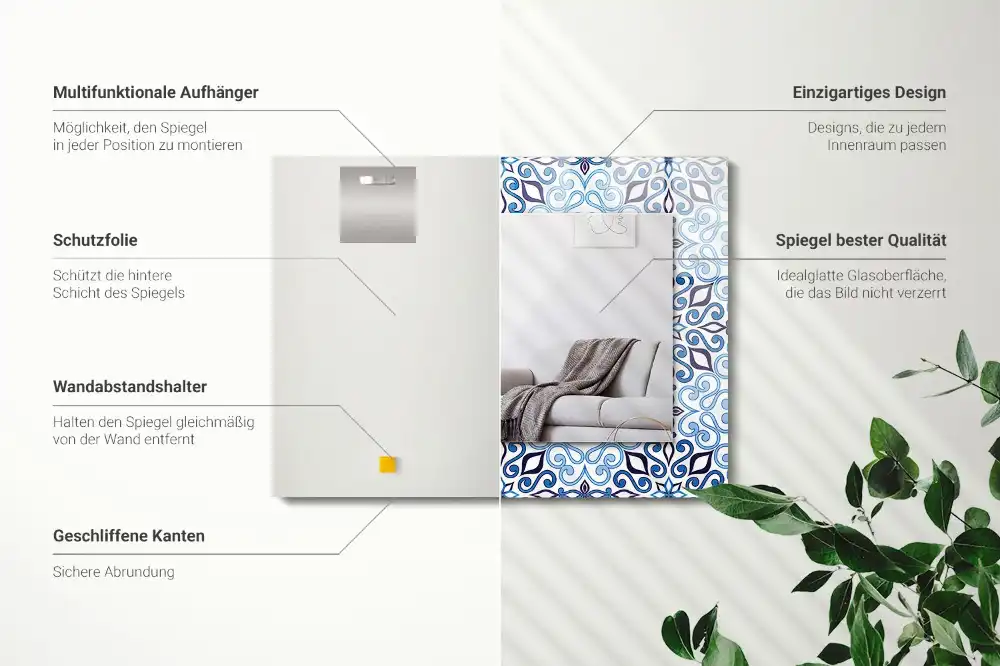 Obdĺžnikové zrkadlo s motívom Modrý ornamentálny vzor