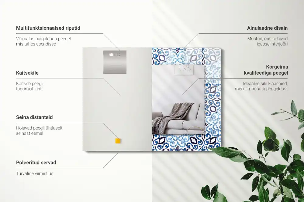 Obdĺžnikové zrkadlo s motívom Modrý ornamentálny vzor