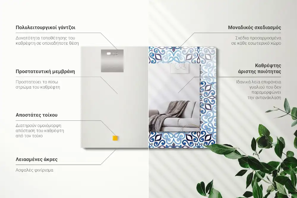 Obdĺžnikové zrkadlo s motívom Modrý ornamentálny vzor