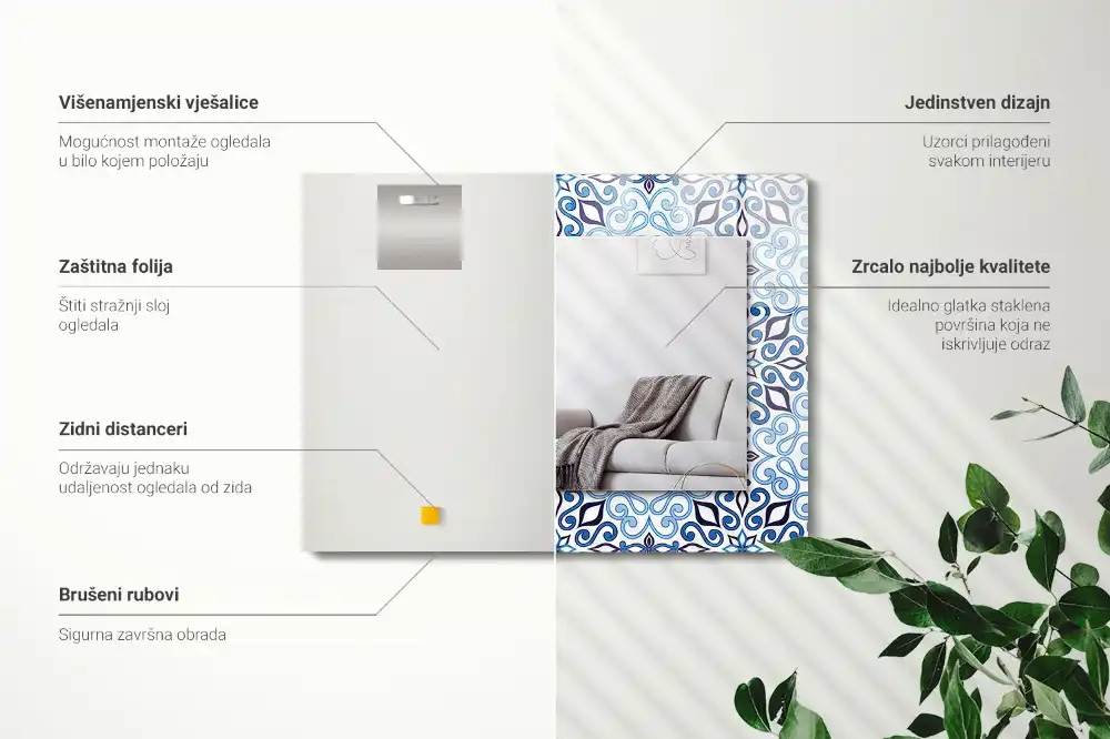 Obdĺžnikové zrkadlo s motívom Modrý ornamentálny vzor