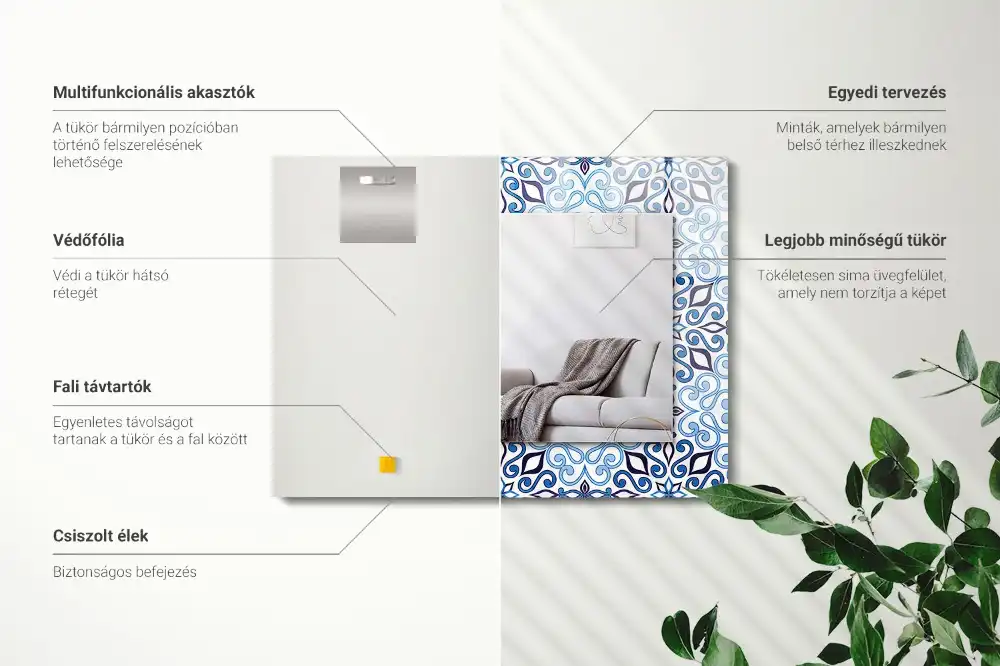 Obdĺžnikové zrkadlo s motívom Modrý ornamentálny vzor