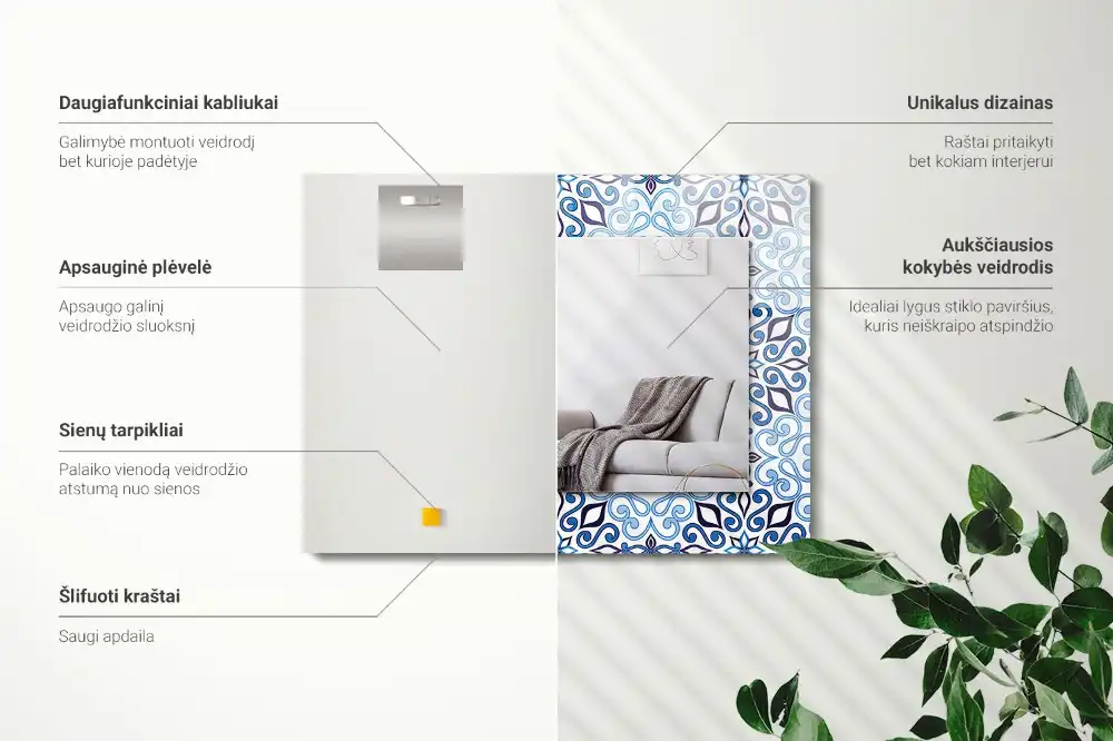 Obdĺžnikové zrkadlo s motívom Modrý ornamentálny vzor