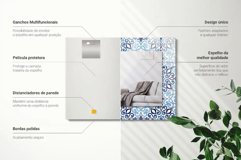 Obdĺžnikové zrkadlo s motívom Modrý ornamentálny vzor