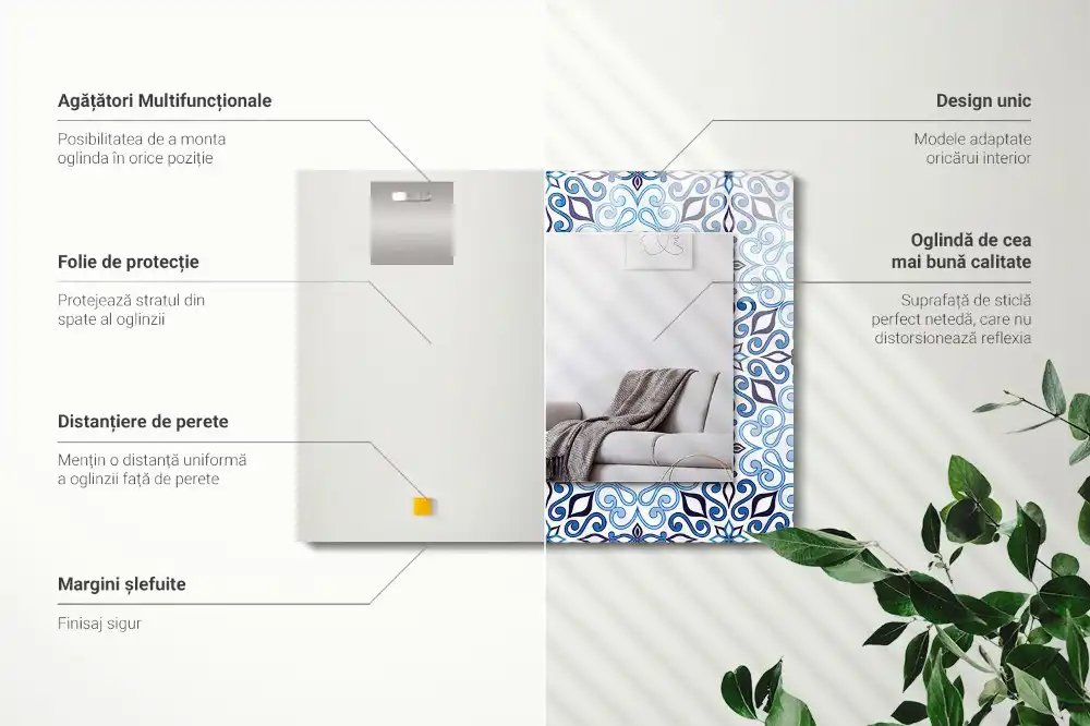 Obdĺžnikové zrkadlo s motívom Modrý ornamentálny vzor