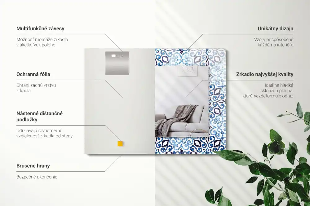 Obdĺžnikové zrkadlo s motívom Modrý ornamentálny vzor