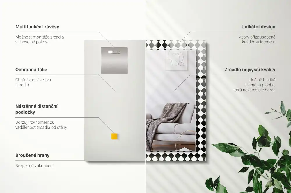 Obdĺžnikové ozdobné zrkadlo Čierna a biela šachovnica