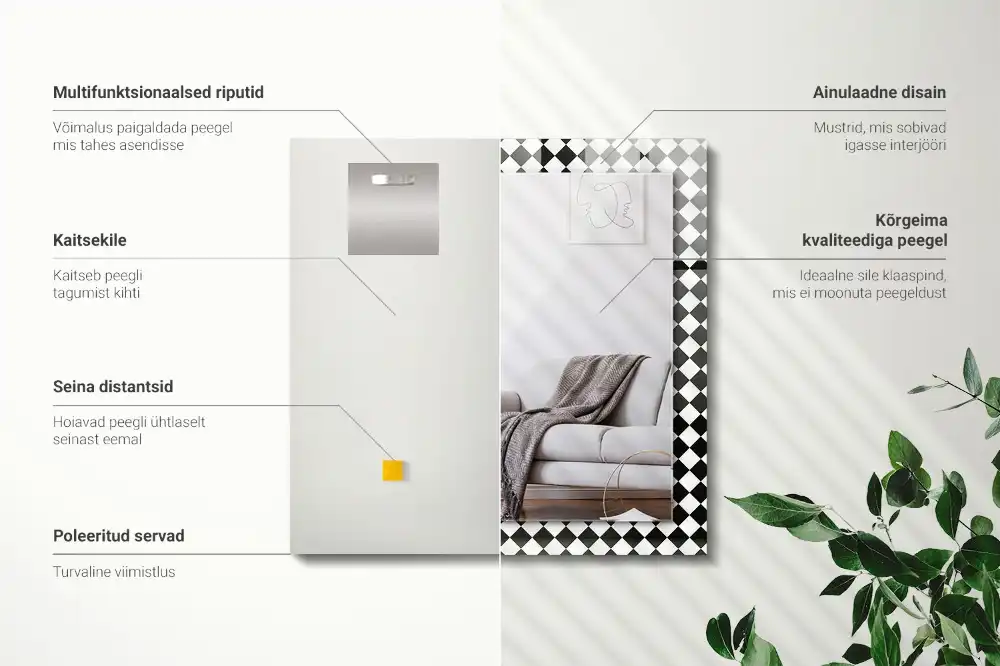 Obdĺžnikové ozdobné zrkadlo Čierna a biela šachovnica