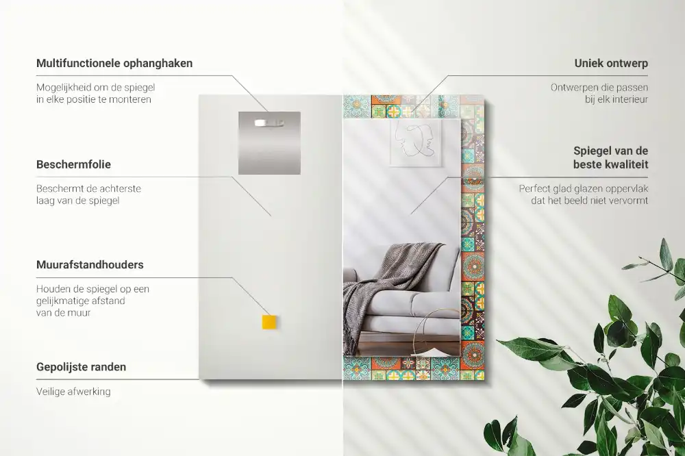 Obdĺžnikové zrkadlo s motívom Farebné mozaikové dlaždice