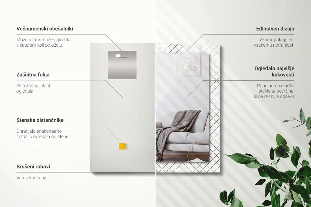 Obdĺžnikové dekoračné zrkadlo Čiary s kockovaným vzorom