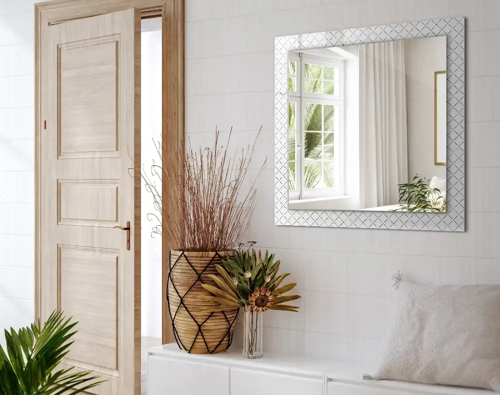 Obdĺžnikové dekoračné zrkadlo Čiary s kockovaným vzorom