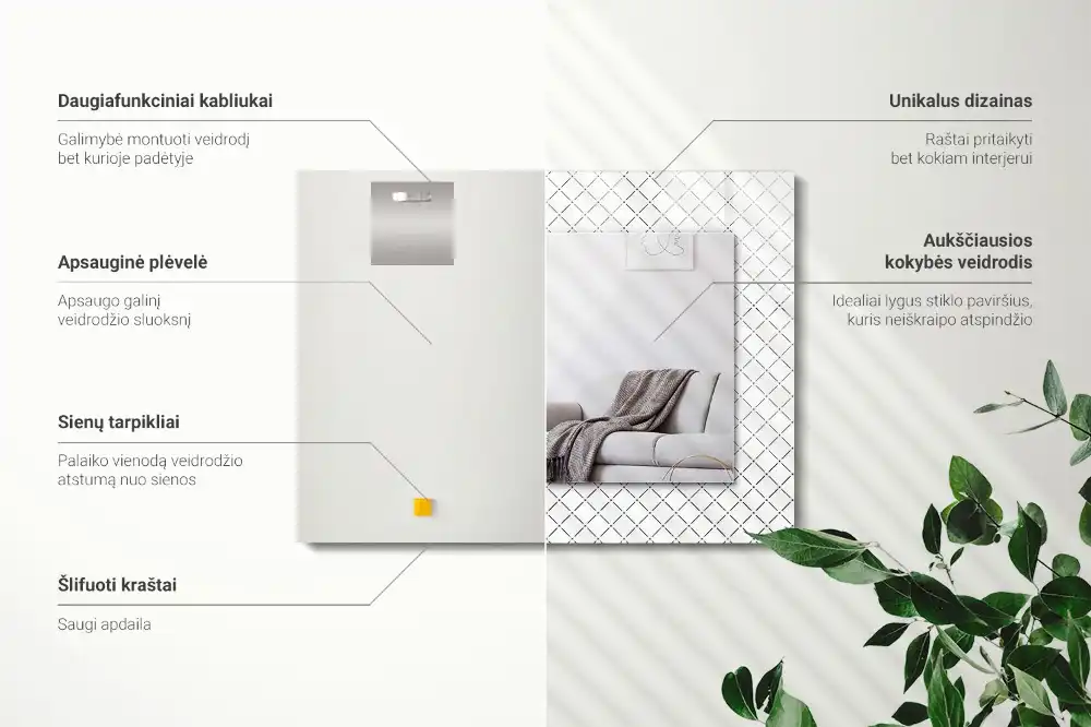 Obdĺžnikové dekoračné zrkadlo Čiary s kockovaným vzorom