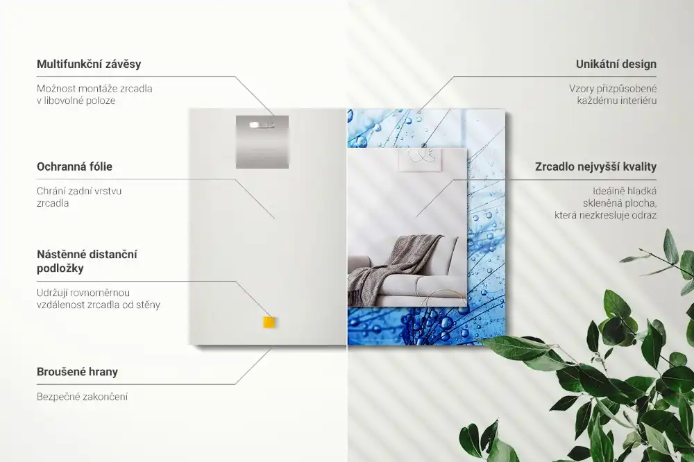 Obdĺžnikové dekoračné zrkadlo Kvapky na púpavy