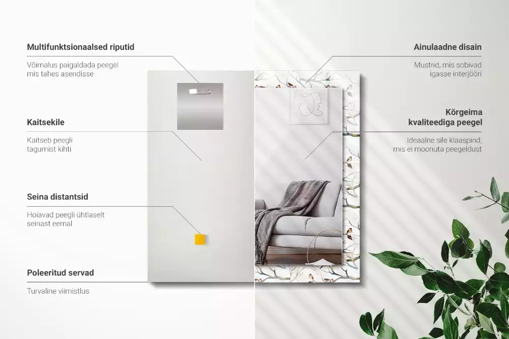 Obdĺžnikové zrkadlo s motívom Vtáky na konároch