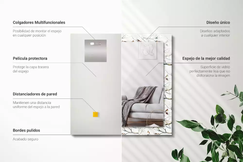 Obdĺžnikové zrkadlo s motívom Vtáky na konároch