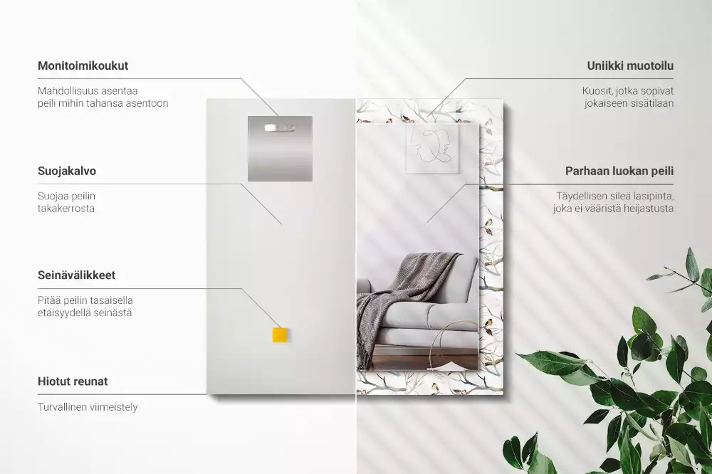 Obdĺžnikové zrkadlo s motívom Vtáky na konároch