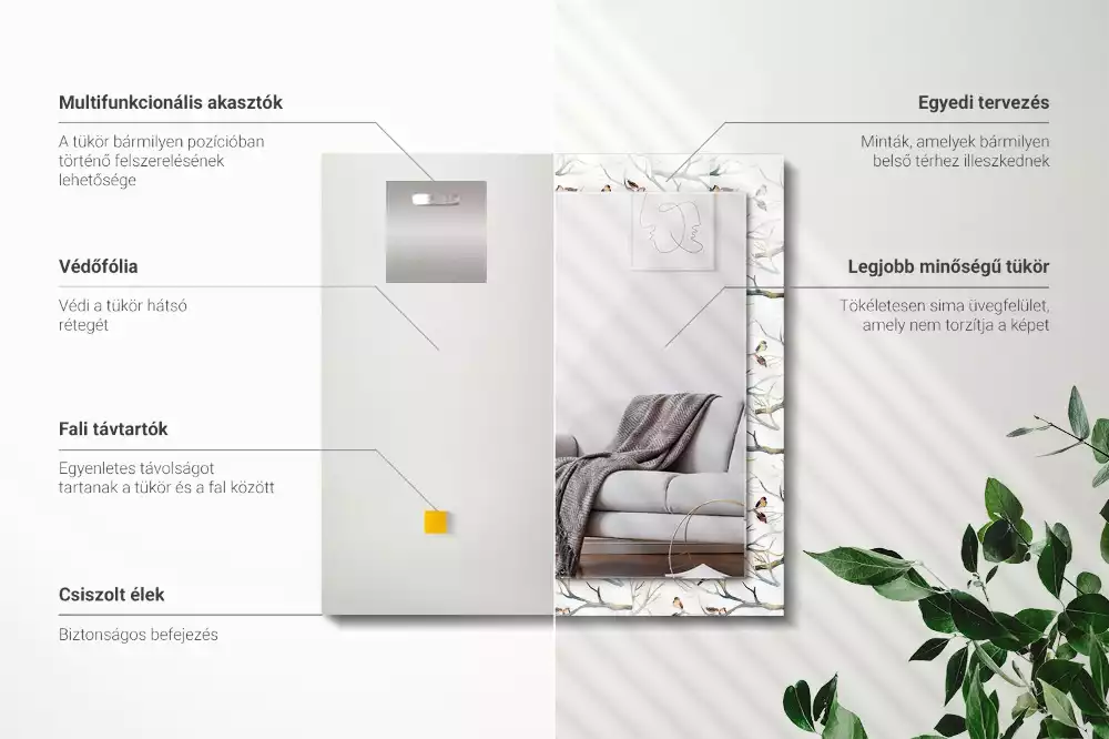 Obdĺžnikové zrkadlo s motívom Vtáky na konároch