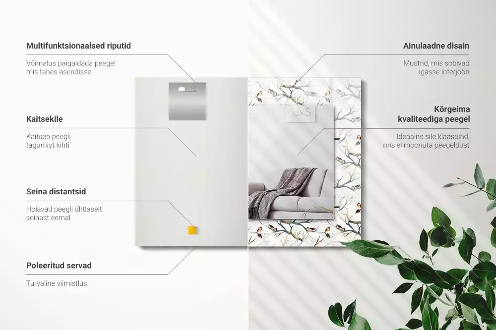 Obdĺžnikové zrkadlo s motívom Vtáky na konároch