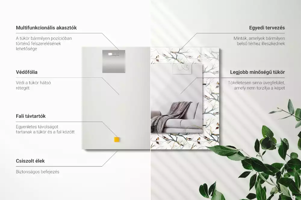 Obdĺžnikové zrkadlo s motívom Vtáky na konároch