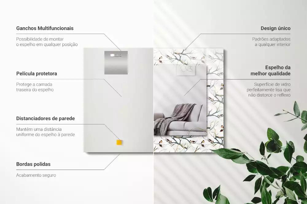 Obdĺžnikové zrkadlo s motívom Vtáky na konároch