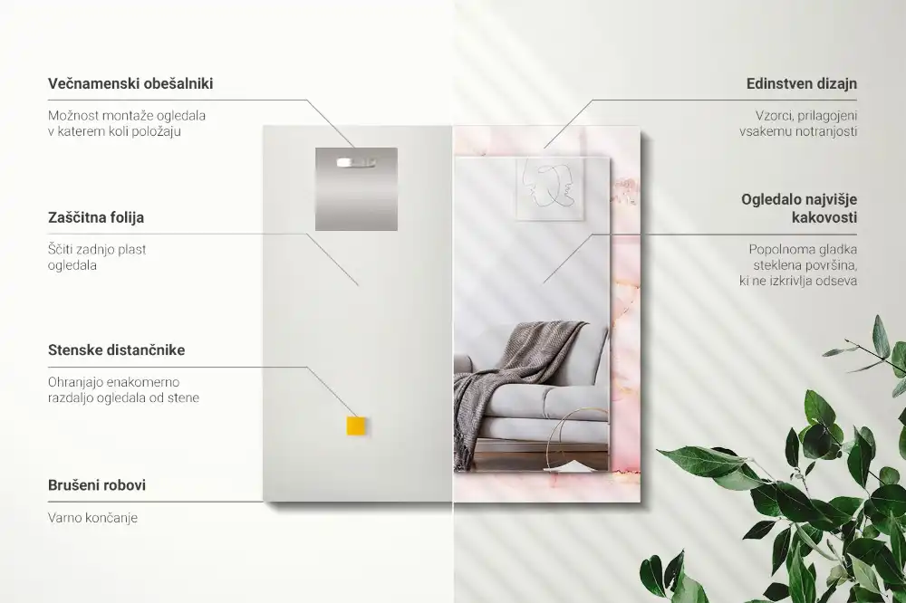 Obdĺžnikové dekoračné zrkadlo Ružový mramorový vzor