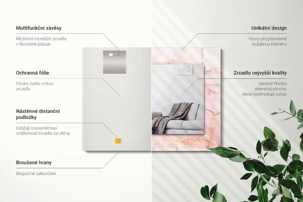 Obdĺžnikové dekoračné zrkadlo Ružový mramorový vzor