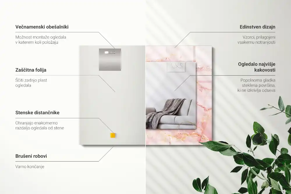 Obdĺžnikové dekoračné zrkadlo Ružový mramorový vzor