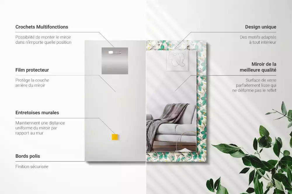 Obdĺžnikové ozdobné zrkadlo Vtáky a kvety