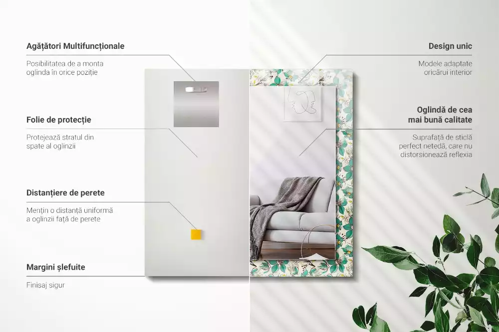 Obdĺžnikové ozdobné zrkadlo Vtáky a kvety