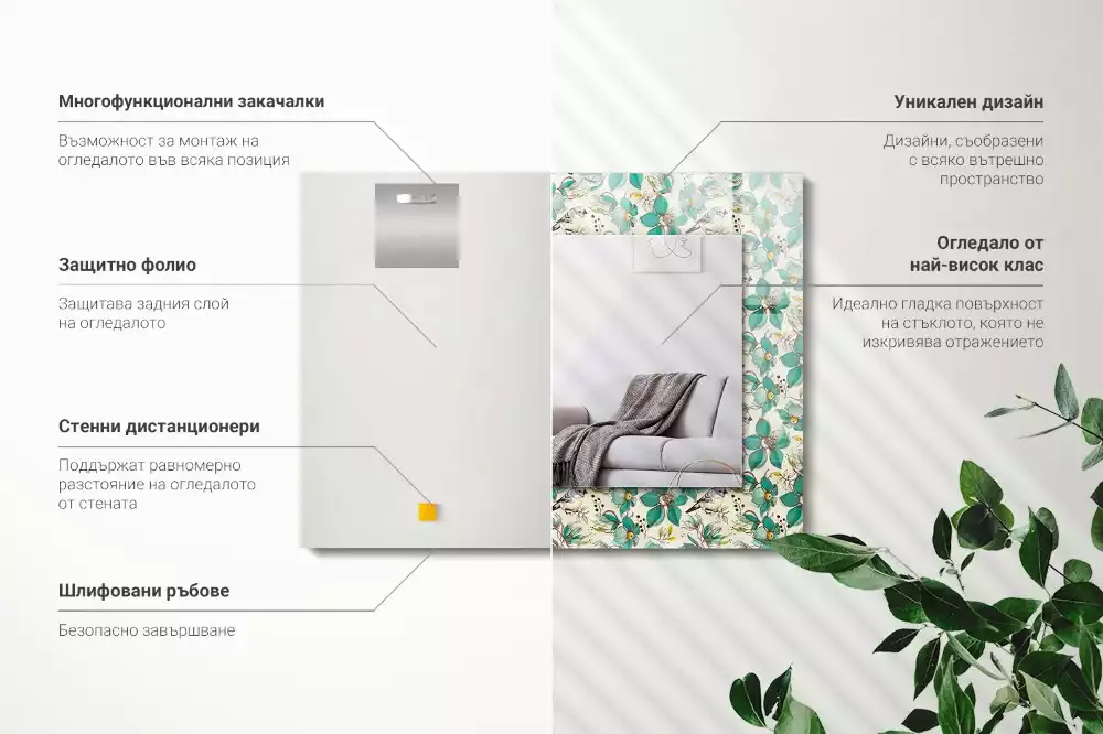 Obdĺžnikové ozdobné zrkadlo Vtáky a kvety