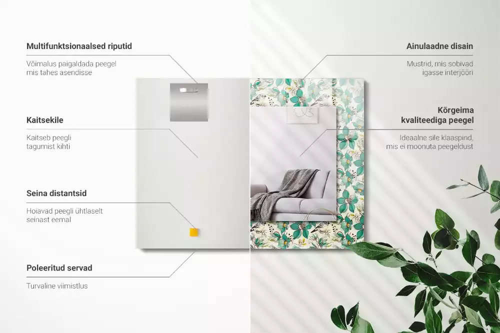 Obdĺžnikové ozdobné zrkadlo Vtáky a kvety