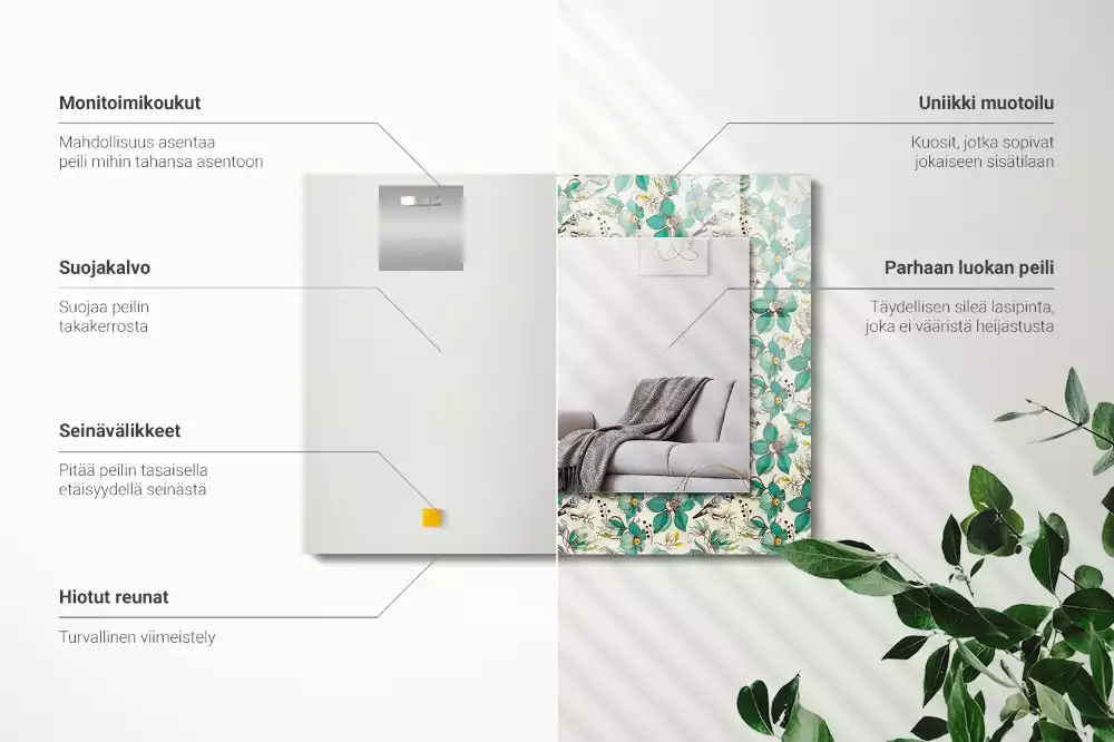 Obdĺžnikové ozdobné zrkadlo Vtáky a kvety